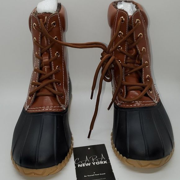 Shoes - Unisex Winter Duck Boot, Youth Outdoor Lace Up Two Tone Winter Waterproof Rain